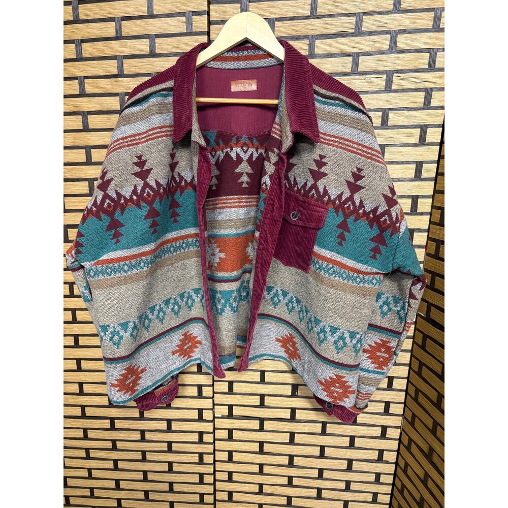 Umgee Burgundy Boho Aztec Print Cropped‎ Jacket Size 1X